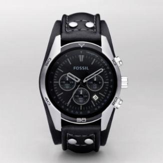 Sat Fossil Sport Cuff Leather Watch Black | Svet Satova
