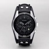 Sat Fossil Sport Cuff Leather Watch Black | Svet Satova