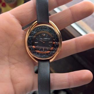 Sat Swiss CRYSTALLINE OVAL WATCH, LEATHER STRAP, GRAY, ROSE GOLD TONE | Svet Satova